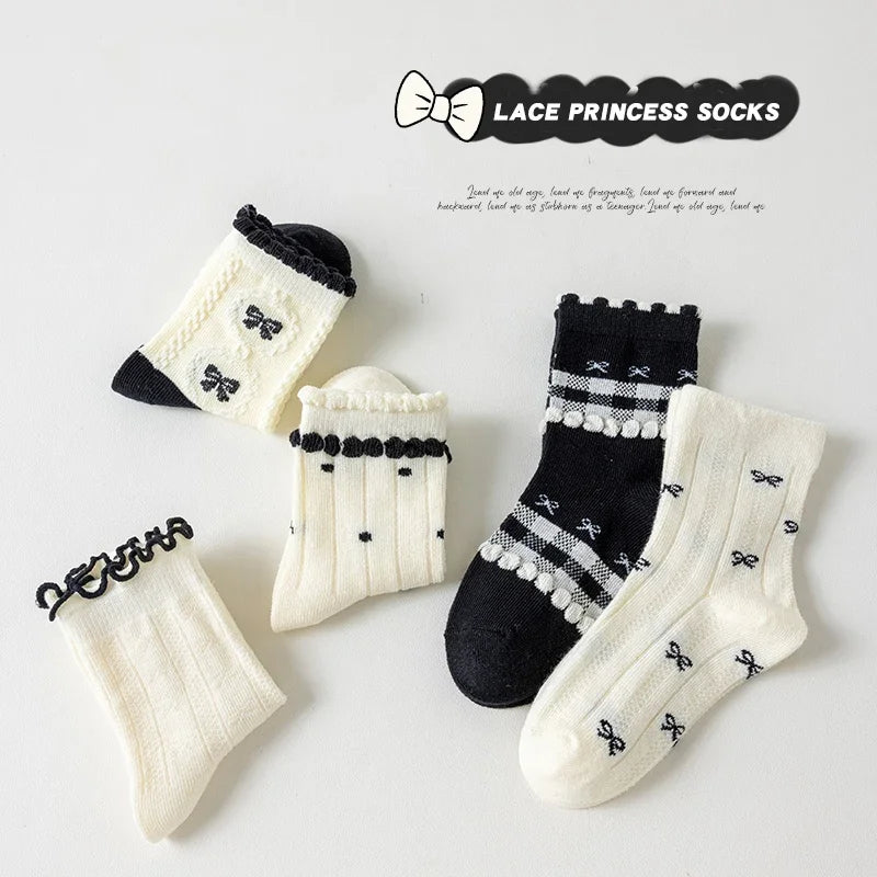 Girls Lace Bow Cotton Socks